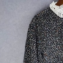 도트 여자정장원피스 베이지원피스 우아한 플레어원피스 여자용 레트로 스트레이트 트위드 미니 드레스 긴팔 프렌치 레이디 스탠드 칼라 레이스 곰팡이 트림 숏 로브 초가을1485