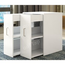 만화방 책장 슬라이딩 거실 숨어있는 캐비넷 책꽂이, 3단 서랍 라이트 월넛