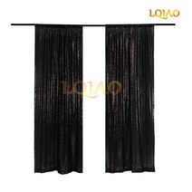 2 패널 피트 x 8 실버 쉬머 스팽글 패브릭 사진 부스 배경 커튼 웨딩 파티 장식, 2pc 2x12ft-60x360cm, 블랙