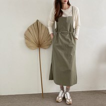 노모 끈 간절기 봄 가을 멜빵 롱 원피스