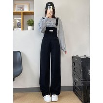 와이드 멜빵바지 팬츠 코듀로이 오버핏 끈조절 점프수트 코디 가을 하체비만 흑청 진청 연청 생지
