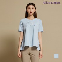 올리비아로렌 [올리비아로렌] 레터링 수술장식 브이넥 티셔츠_VOCASWM5311