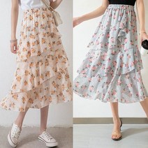 새로본 여름377꽃그림쉬폰프릴SK여름롱스커트-나염셔링여성 미시