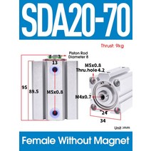 공압 에어 실린더 SDA 타입 보어 20mm 스트로크 복동 SDA20 컴팩트 피스톤 실린더 암, 12 SDA20X70