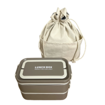 직장인 도시락통 전자레인지 스텐도시락 2단 피크닉 런치박스, 브라운 도시락+가방, 1세트