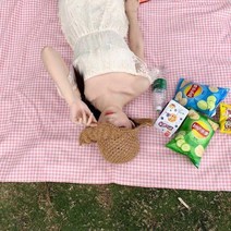 빈티지 리틀 프레쉬 플라워 소녀 하트 코튼 린넨 피크닉 천 사진 소품, 60x60cm, 핑크 스몰 체크