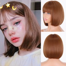 가발수선 가발회사 땋기붙임머리 가발업체 엘사가발 남자장발가발 백발 연습용통가발 인스타셀럽 가발사이트 이미지변신 덧가발 항암가발 소녀용 앞머리가 있는 짧은 주황색 밥 가발 270, 12인치, 협력사, 1B27HL