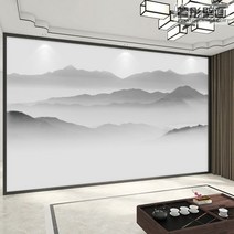 거실 TV벽지 신중식 수묵 산수화 벽지 TV 배경 사무실 대기 벽화 이음새 없는, 【심리스】16D 플리스 울트라 엠