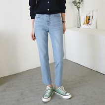 브이와이 여자 캣브러쉬 밑단 컷팅 슬림핏 일자 청바지