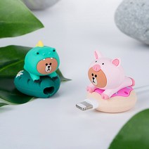 1+1 라인프렌즈 정글브라운 케이블 보호캡, 다이노브라운 + 피기브라운
