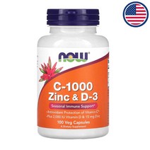 나우푸드 비타민C 아스코르브산 1000mg 아연 비타민D3 콜리칼시페롤 100식물성캡슐, 1개, 100개