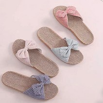 라탄실내화 거실실내화 린넨실내화 여름 발편한실내화 리본 집슬리퍼, 스트라이프-베이지