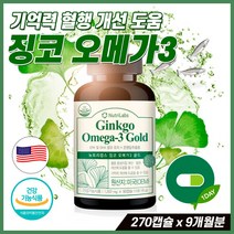 고함량징코오메가3 손발저림 혈액순환제 남성 은행 잎 추출물 여성 손끝 발가락 다리 혈행개선 복합 기능성 저릴때 기억력 인지력 집중력 에 좋은 영양제 부모님 노인 실버 시니어, 3병 9개월분