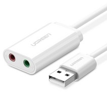 Ugreen USB2.0 to 오디오 컨버터(화이트)/U-30143/사운드 카드/3.5mm 3극 스피커/마이크/헤드셋등 연결사용/노트북 컴퓨터(PC)등에 오디오 단자 생성, U-30143(화이트)