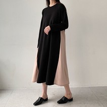[스위트플러스] 임부복 링클프리 사이드배색 훌 임산부 원피스 임부복