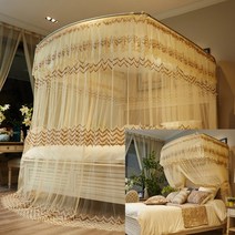 캐노피 사각 모기장 1인용 싱글 침대 120X200 베이지