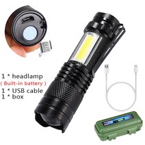 손전등 랜턴 Q5 휴대용 미니 Led COB 줌 토치 내장 배터리 2000 루멘 조절 가능한 펜 라이트 야외용 방수, [06] package F, [01] Built-in battery