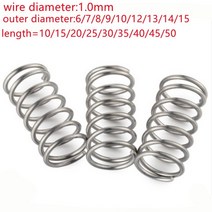 방진 스프링 10 개몫 1.0mm 스테인레스 스틸 압축 와이어 직경 외경 6-15mm 길이 10-50mm, 14mm, 30mm
