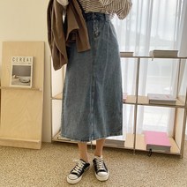 코코블랑 뒷트임 밴딩롱데님스커트