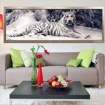 안묵 보석십자수 호랑이 백호 성공 힘 금전운 보석십자수 사무실 거실 비즈 공예, 180x60cm