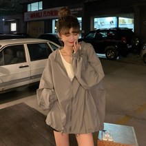 여성 여름 루즈핏 가디건 슬림한 긴팔 집업 후드 얇은 바람막이