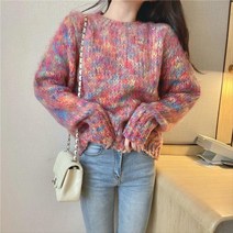 가을겨울 여성 두꺼운 스웨터 무지개 니트