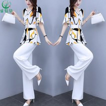 셀럽당 여자 여름 정장 벨트 반팔 셔츠+와이드 팬츠 투피스 세미정장