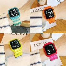 투명 스퀘어 캐주얼 남성 여성 남 여 학생 커플 전자 패션 손목시계 여름 사각 젤리 스트랩 밴드 선물