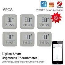 Zigbee 스마트 밝기 온도계 Tuya Smart app가있는 실시간 감광성 온도 및 습도 감지기 센서, 6 PCS_CHINA