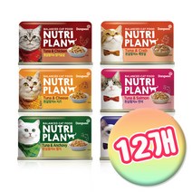 동원 뉴트리플랜 고양이 주식 간식 캔 12개 + 증정 헬시츄 2P, 혼합 12개 (6종 2개씩) + 츄르2p