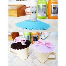 귀여운 감성 소품 도도냥이 리본 컵 뚜껑 덮개, 플라워 핑크블루