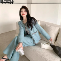 vsyoy 이른 가을 2022 새로운 여성 수석 전문 고급 사교계 기질 넓은 다리 바지 투피스 정장