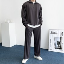 데일트 남자 플리츠 반집업 맨투맨 와이드 팬츠 트레이닝 세트