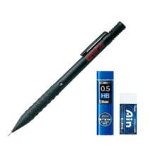 펜텔 스매쉬 제도 샤프 블랙 Q1005-1 + AIN 샤프심 HB + 지우개 세트, 1세트, 0.5mm