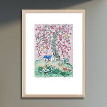 제주생활의 중도 (150 Editions )Fruit In Pink 이왈종 판화, (원목)우드화이트