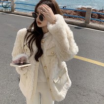 셀럽당 여성용 트위드 재킷 페이크 퍼 코트 털외투 Y00660