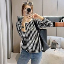 [이꾸띠] 검리리 여성 봄 가을 라운드넥 스트라이프 상큼 발랄한 3컬러 티셔츠