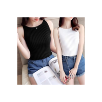 니트 뷔스티에 골지민소매티 일자 나시 슬리브 리스 탑 넥 여자 이너