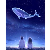 JISAN 보석십자수 캔버스형 세트 50x40cm JB01, 밤하늘 고래와 커플