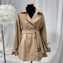 여자 가을 더블 버튼 하프 트렌치 원피스 코트 숏트렌치 트렌치자켓 리본 러블리 데이트룩