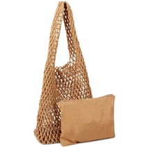 가벼운 그물 라탄 뜨개 숄더백 미니 파우치 가방 세트