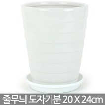 낮고 넓은 도자기 흑자 화분 중형 대형 - 도자기화분 백자화분 인테리어화분 실내화분 고급화분 사무실화분 검정화분 야외화분, 04_한성_줄무늬 백자(B)_소형(받침O)