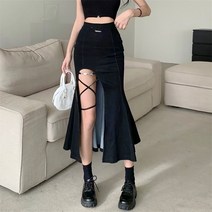 청치마 롱청치마 청치마코디 달콤한 핫 걸 디자인 레이스 업 스플릿 하이 웨이스트 슬리밍