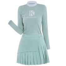 DK골프 의류 여성 상의 가을 겨울 긴팔 칼라 티셔츠 플리츠 스커트 여성복 스포츠 세트 구복, S, 세트(연록 긴팔 + 연록 치마바지)