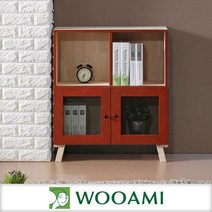 [우아미아이] [우아미가구]무드 도어형 원목책장-2단2칸, 색상:레드
