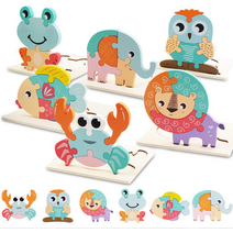 6팩 유아용 큰 동물 모양 나무 퍼즐 교육용 장난감