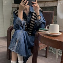 넷투넷코리아 여성 데님 롱 원피스 셔츠형 기본 캐주얼 빅사이즈