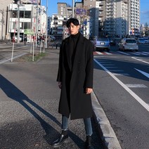 남성 모직 울 싱글 코트 출근 피코트 겨 유행 혼방 어 스타일 옷깃 단색 방풍 외투 두꺼운 영국 캐주얼