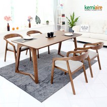케미에르 티크로 4인 원목식탁SET(의자형) KHD-494, KHD-494/네이비