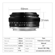 캠코더렌즈 카메라렌즈 Sony E-Nikon Z 렌즈 용 25mm F2 APS-C 프레임 수동 초점 Canon M R Fuji X Leica S, 05 후지 xf